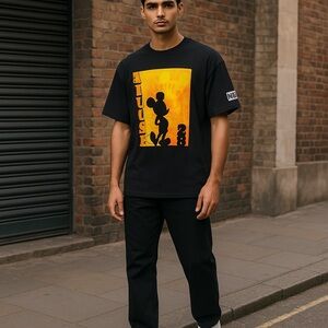 Disney Black and Orange Short‎ Sleeve Tees with Graphic Design